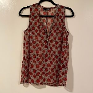 The Kooples Rose Printed Front Zip Sleeveless Blouse